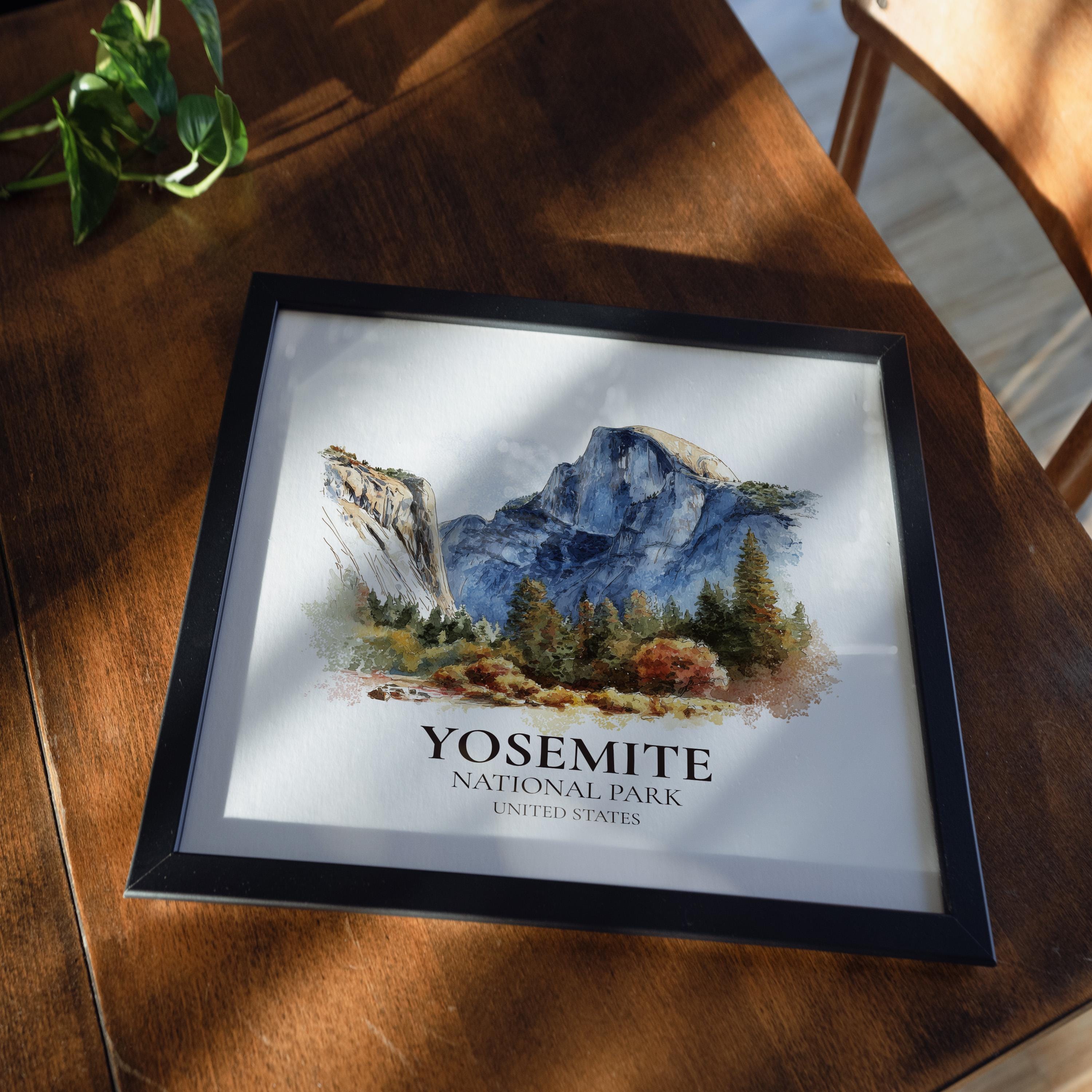 Yosemite National Park United States Watercolor Wall Art Print, Custom Travel Poster, World Locations Keepsake Gift