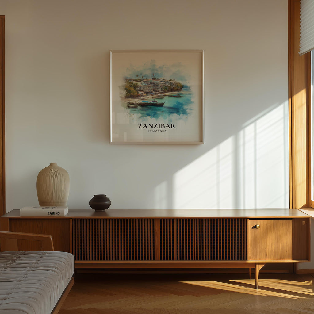 Zanzibar Tanzania Watercolor Wall Art Print, Custom Travel Poster, World Locations Keepsake Gift