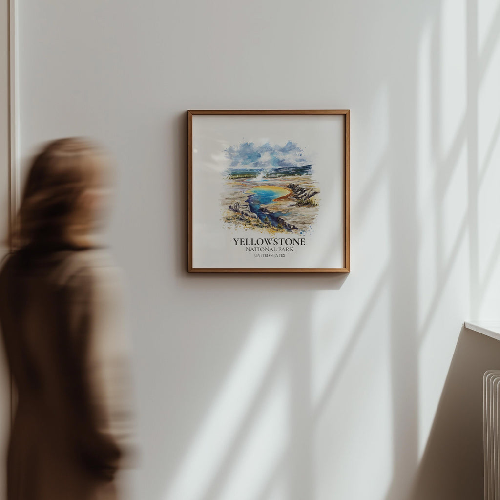 Yellowstone National Park United States Watercolor Wall Art Print, Custom Travel Poster, World Locations Keepsake Gift