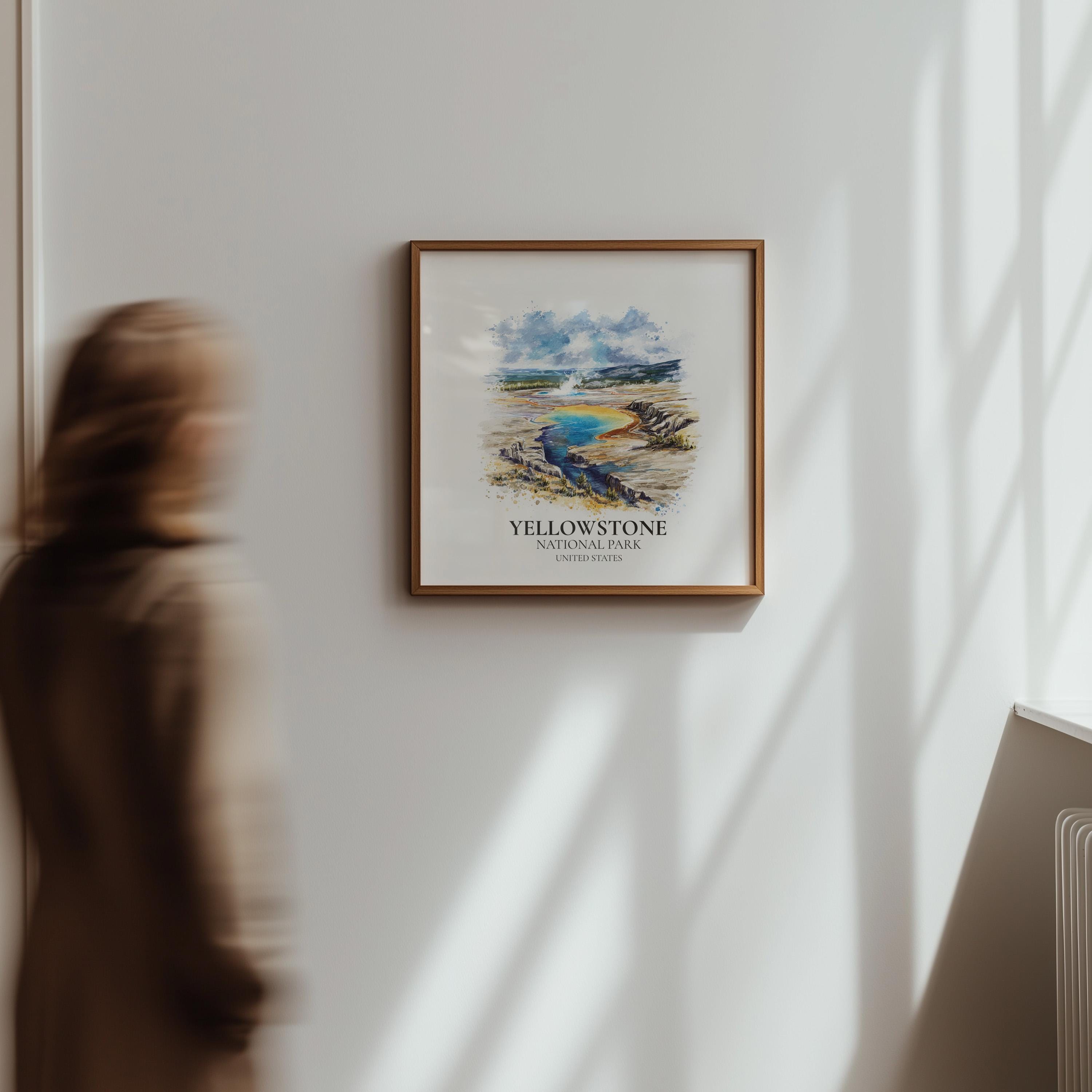 Yellowstone National Park United States Watercolor Wall Art Print, Custom Travel Poster, World Locations Keepsake Gift
