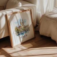 Zurich Switzerland Watercolor Wall Art Print, Custom Travel Poster, World Locations Keepsake Gift