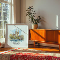 Zurich Switzerland Watercolor Wall Art Print, Custom Travel Poster, World Locations Keepsake Gift
