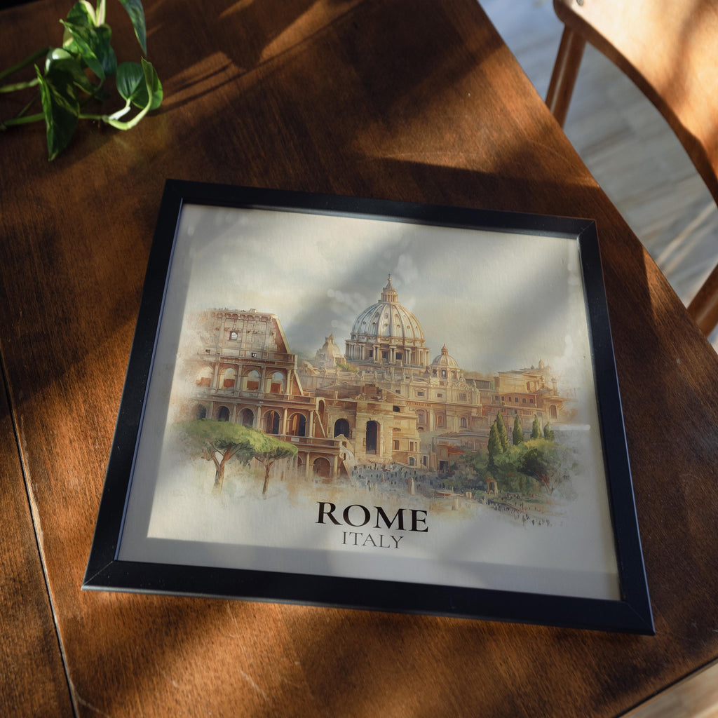Rome Italy Watercolor Wall Art Print, Custom Travel Poster, World Locations Keepsake Gift