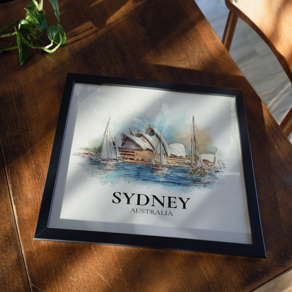 Sydney Australia Watercolor Wall Art Print, Custom Travel Poster, World Locations Keepsake Gift
