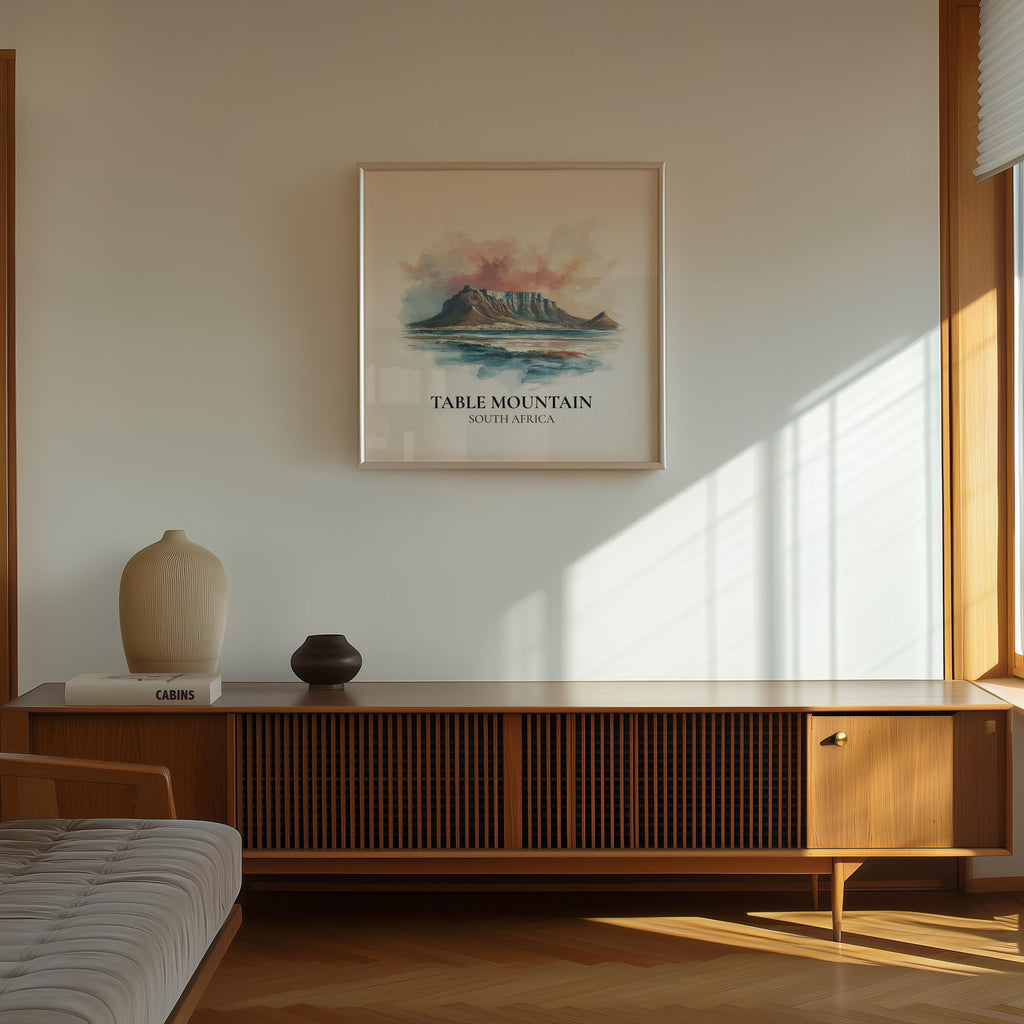 Table Mountain South Africa Watercolor Wall Art Print, Custom Travel Poster, World Locations Keepsake Gift