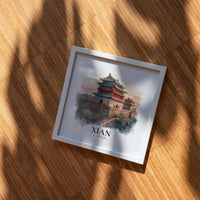 Xian China Watercolor Wall Art Print, Custom Travel Poster, World Locations Keepsake Gift