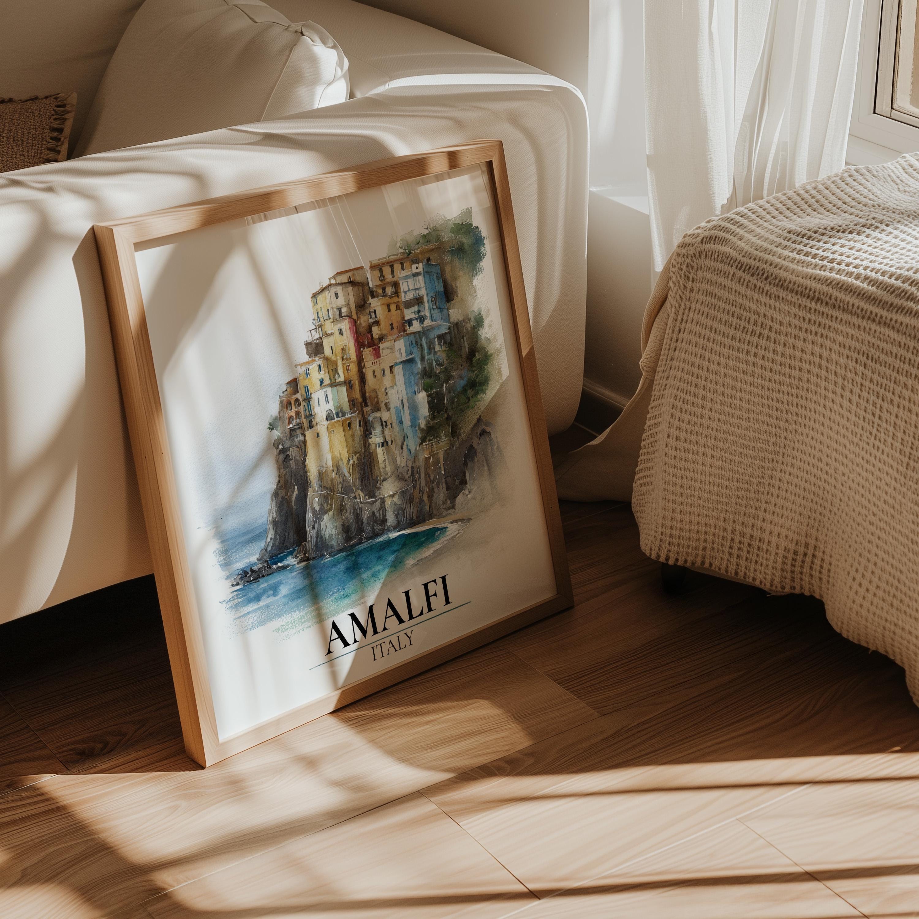 Amalfi Coast Italy poster, Watercolor Wall Art Print, Custom Travel, World Locations Keepsake Gift