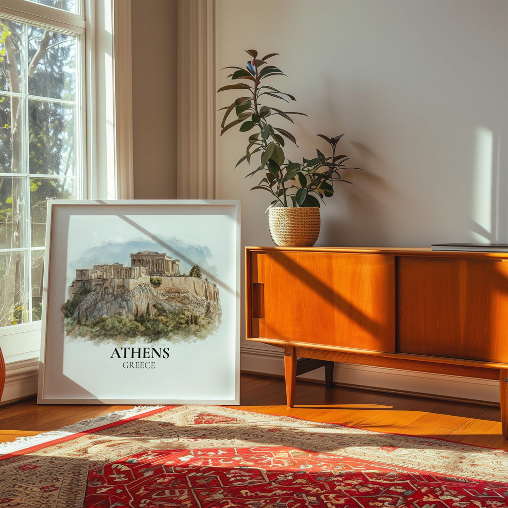 Athens Greece Poster, Watercolor Wall Art Print, Custom Travel, World Locations Keepsake Gift