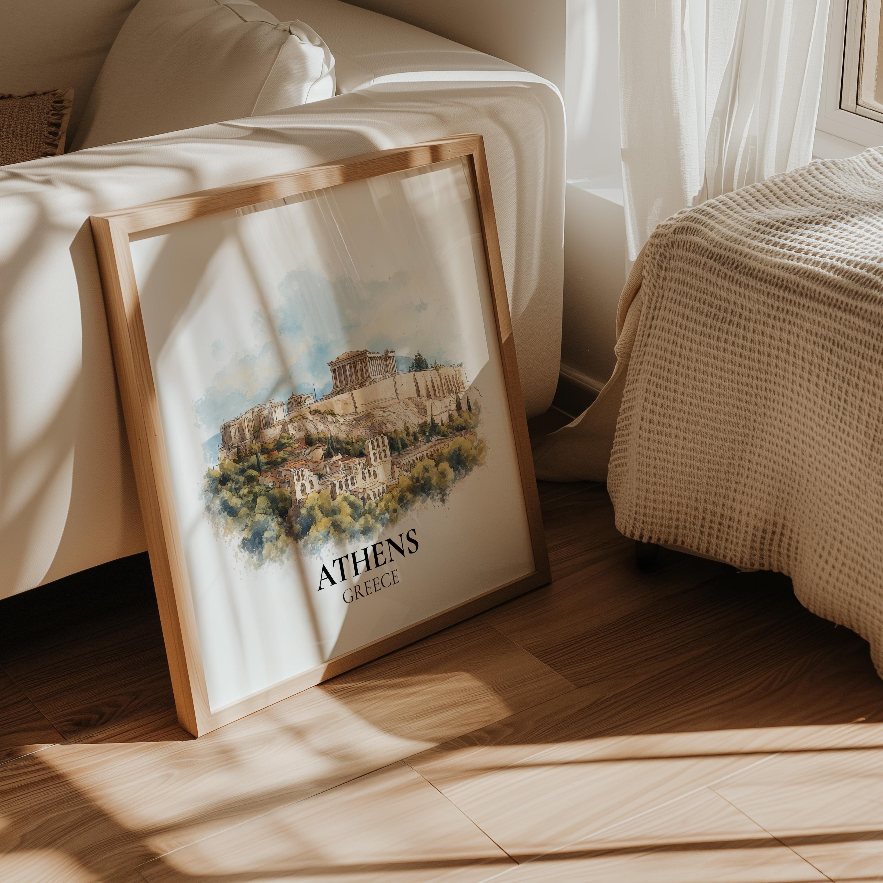 Athens Greece Watercolor Wall Art Print, Custom Travel Poster, World Locations Keepsake Gift