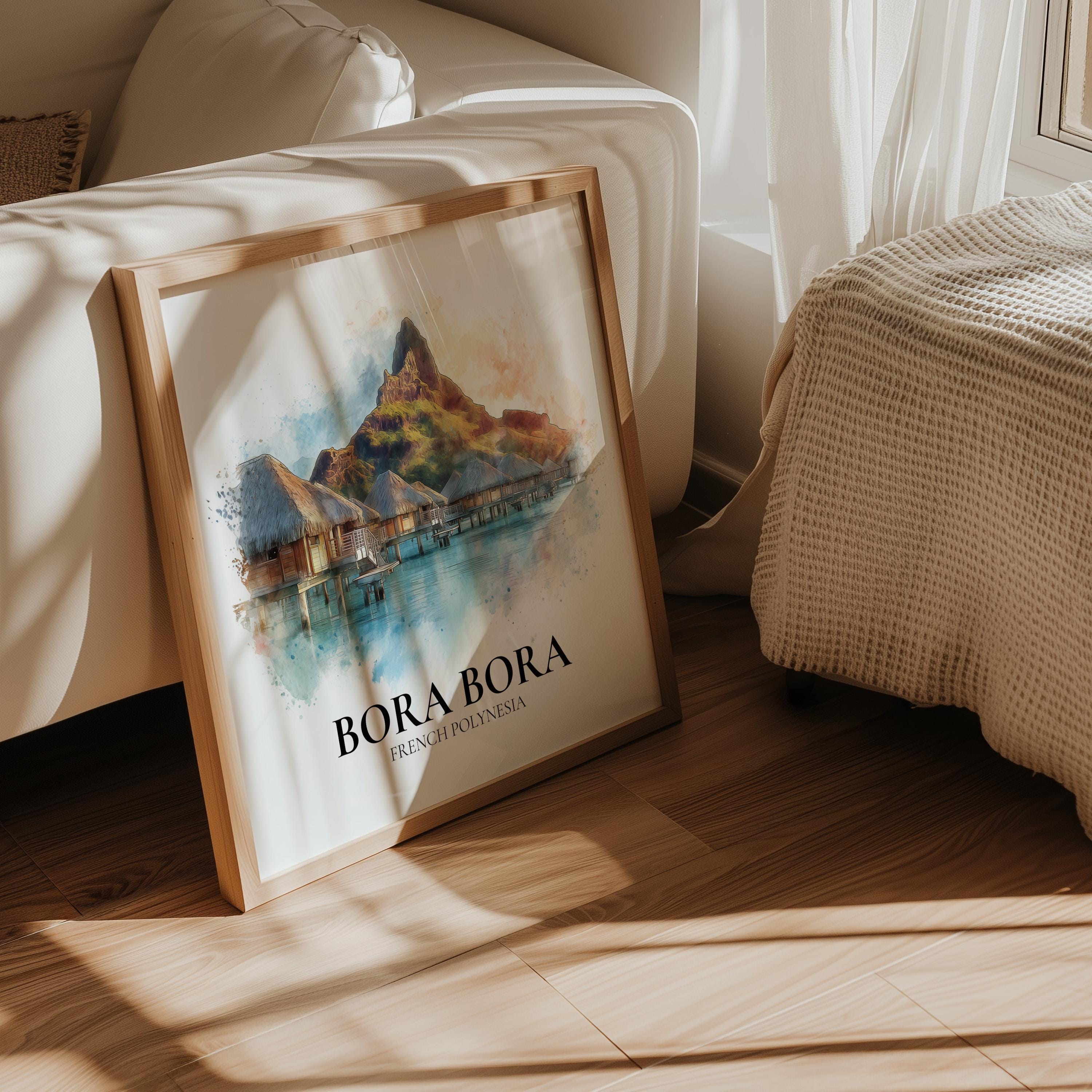 Bora Bora French Polynesia Watercolor Wall Art Print, Custom Travel Poster, World Locations Keepsake Gift