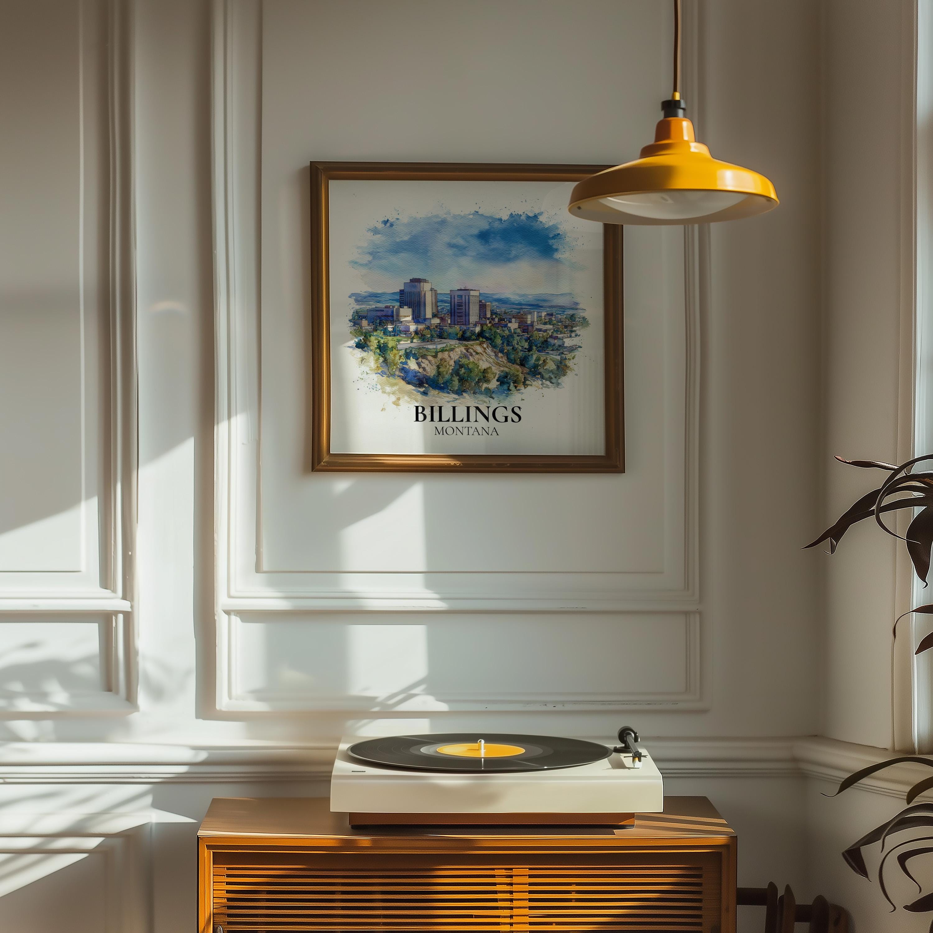 Billings Montana Watercolor Wall Art Print, Custom Travel Poster, World Locations Keepsake Gift