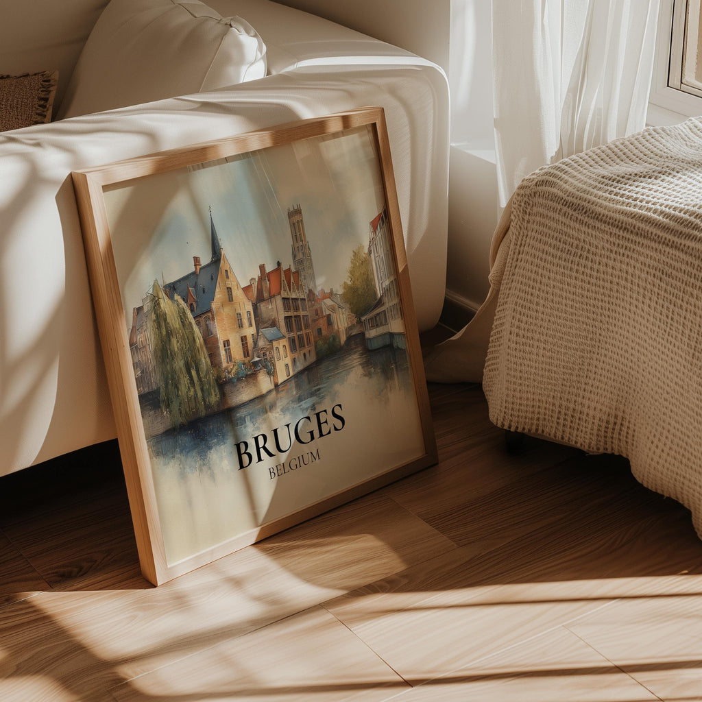 Bruges Belgium Watercolor Wall Art Print, Custom Travel Poster, World Locations Keepsake Gift
