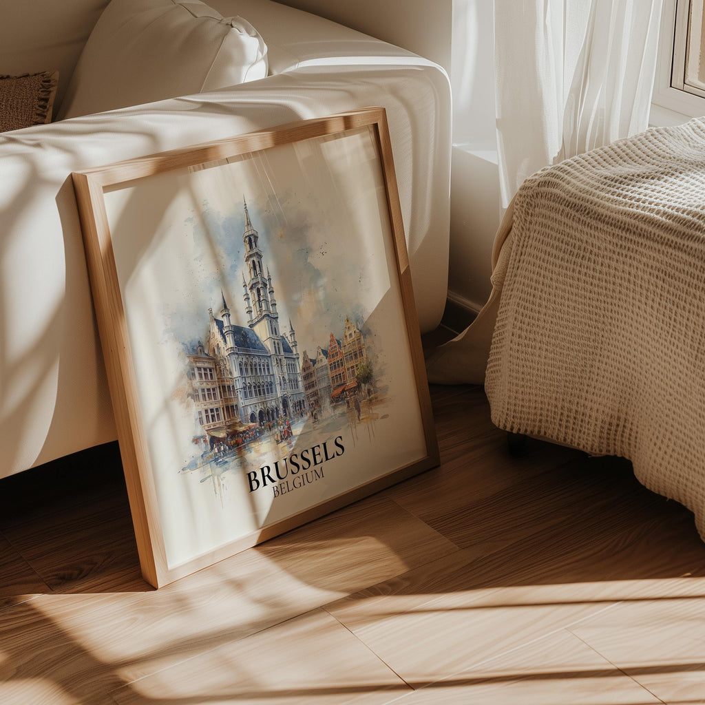Brussels Belgium Watercolor Wall Art Print, Custom Travel Poster, World Locations Keepsake Gift