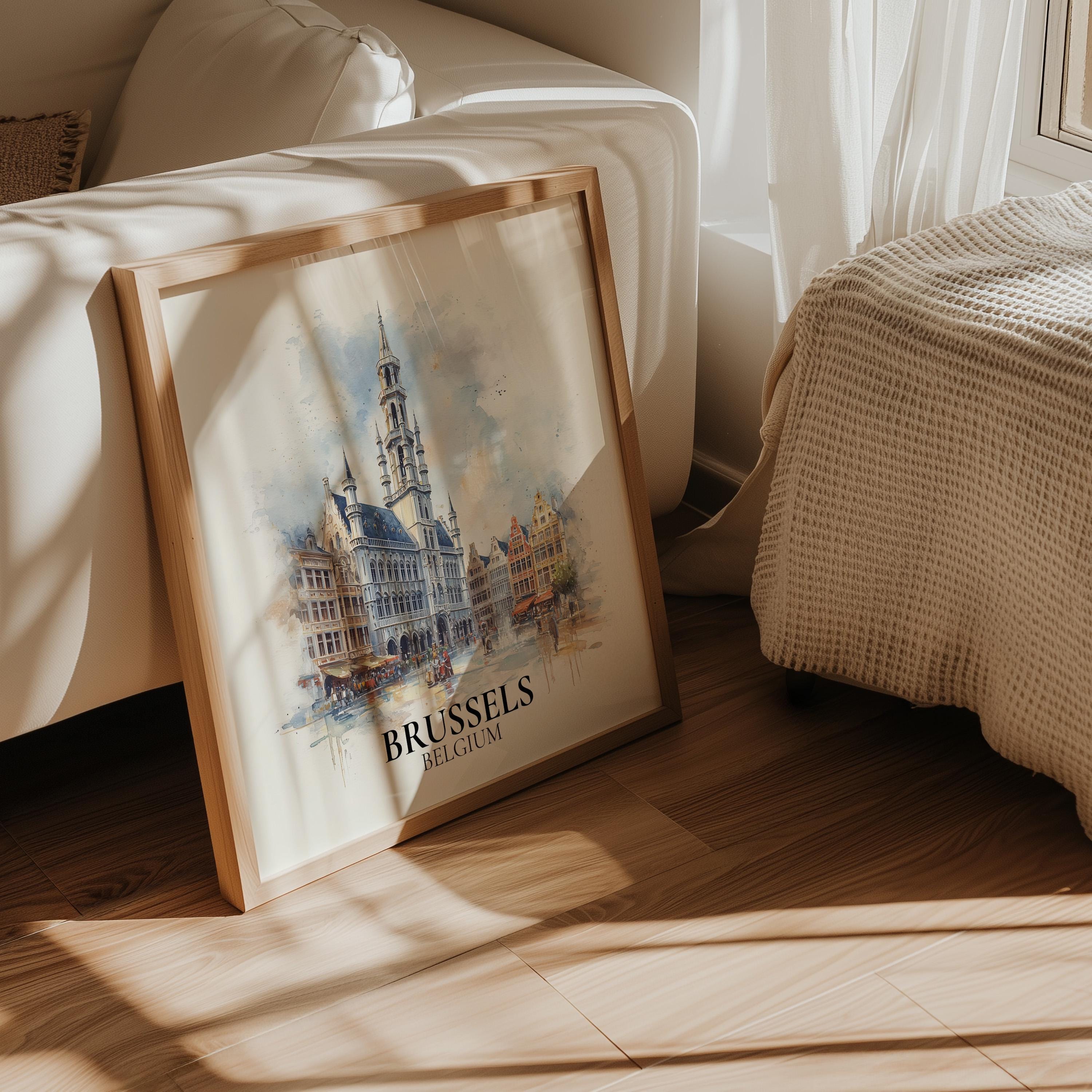 Brussels Belgium Watercolor Wall Art Print, Custom Travel Poster, World Locations Keepsake Gift