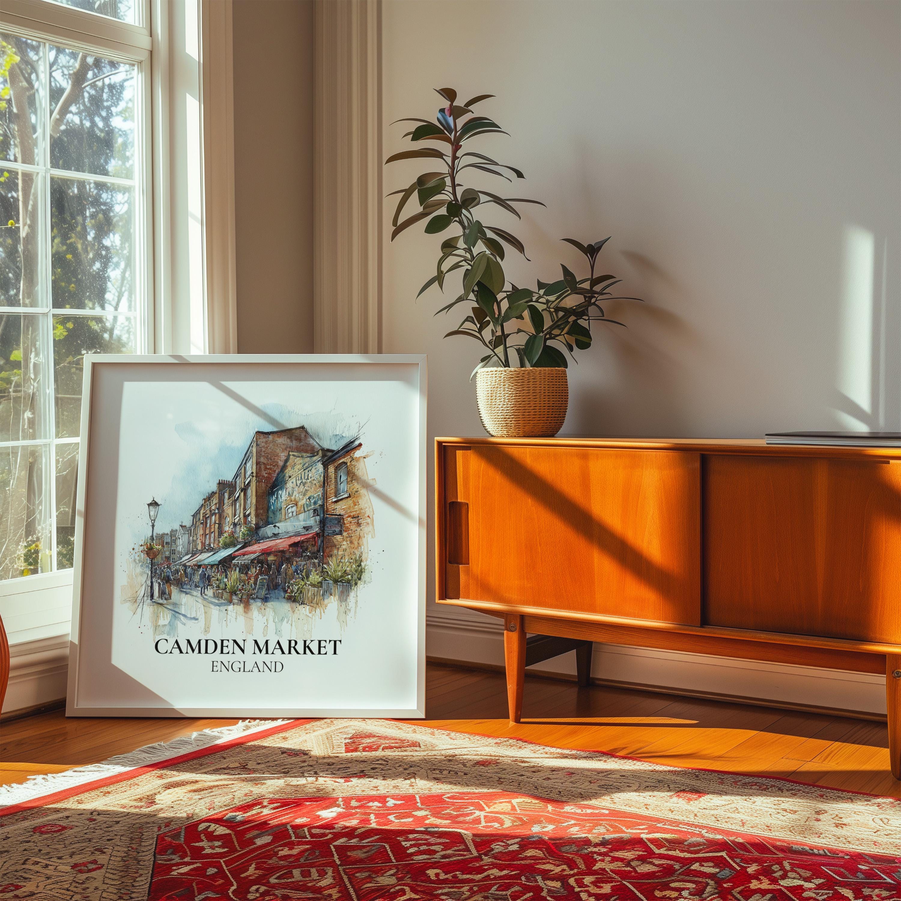 Camden Market England Watercolor Wall Art Print, Custom Travel Poster, World Locations Keepsake Gift