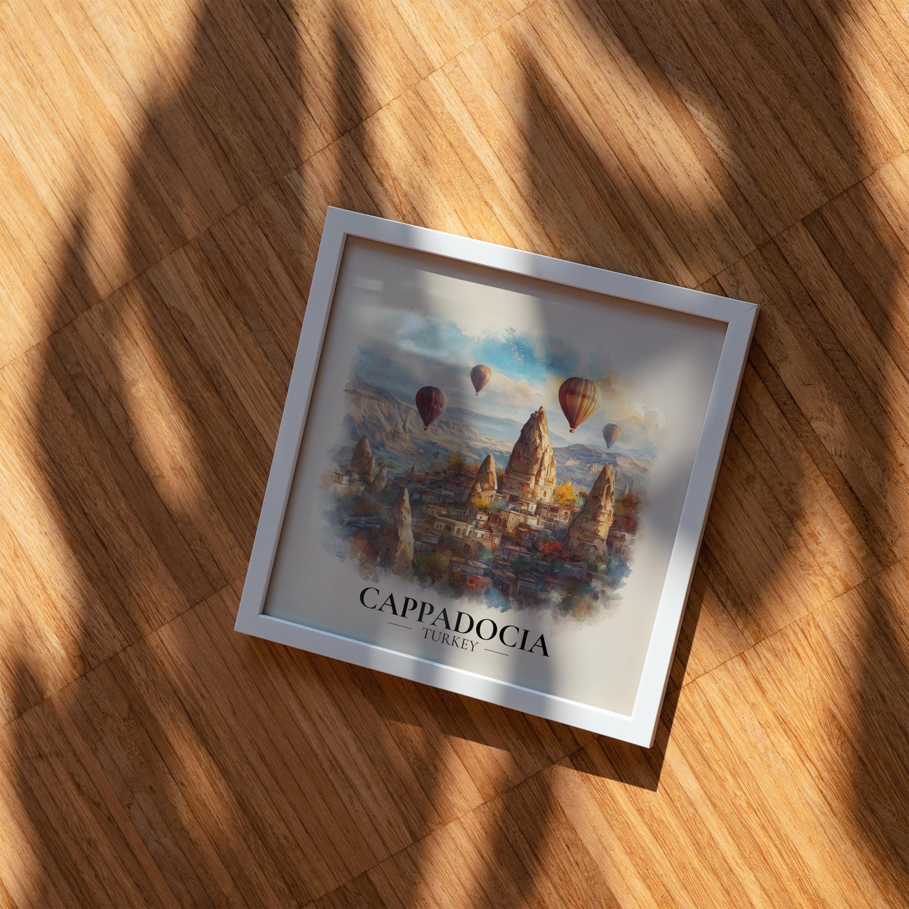 Cappadocia Poster, Turkey Watercolor Wall Art Print, Custom Travel World Locations Keepsake Gift