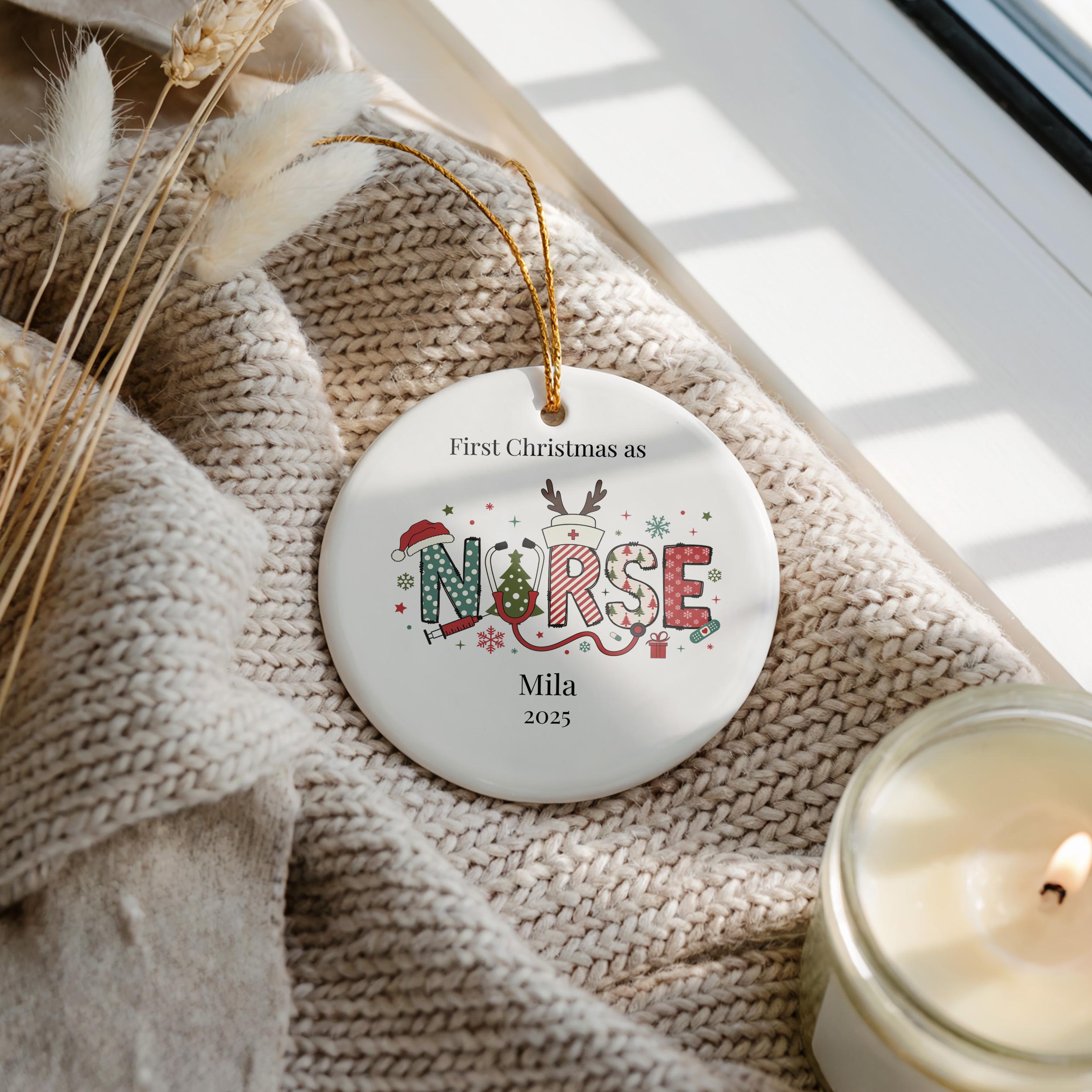 Custom Nurse Ornament, Personalized RN BNA Graduation Christmas Gift, Holiday Decoration Bauble