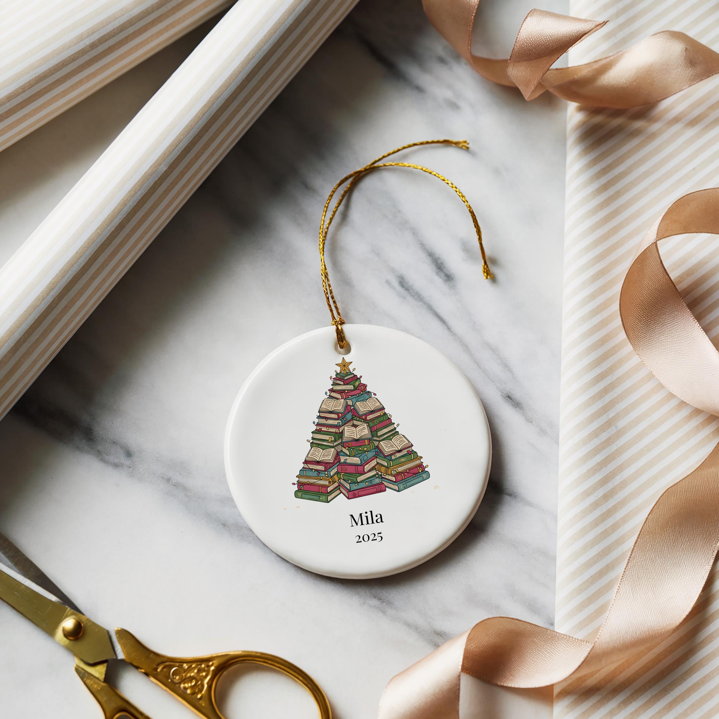 Personalized Book lover Ornament, Custom reading Christmas Gift, Holiday Decoration Bauble