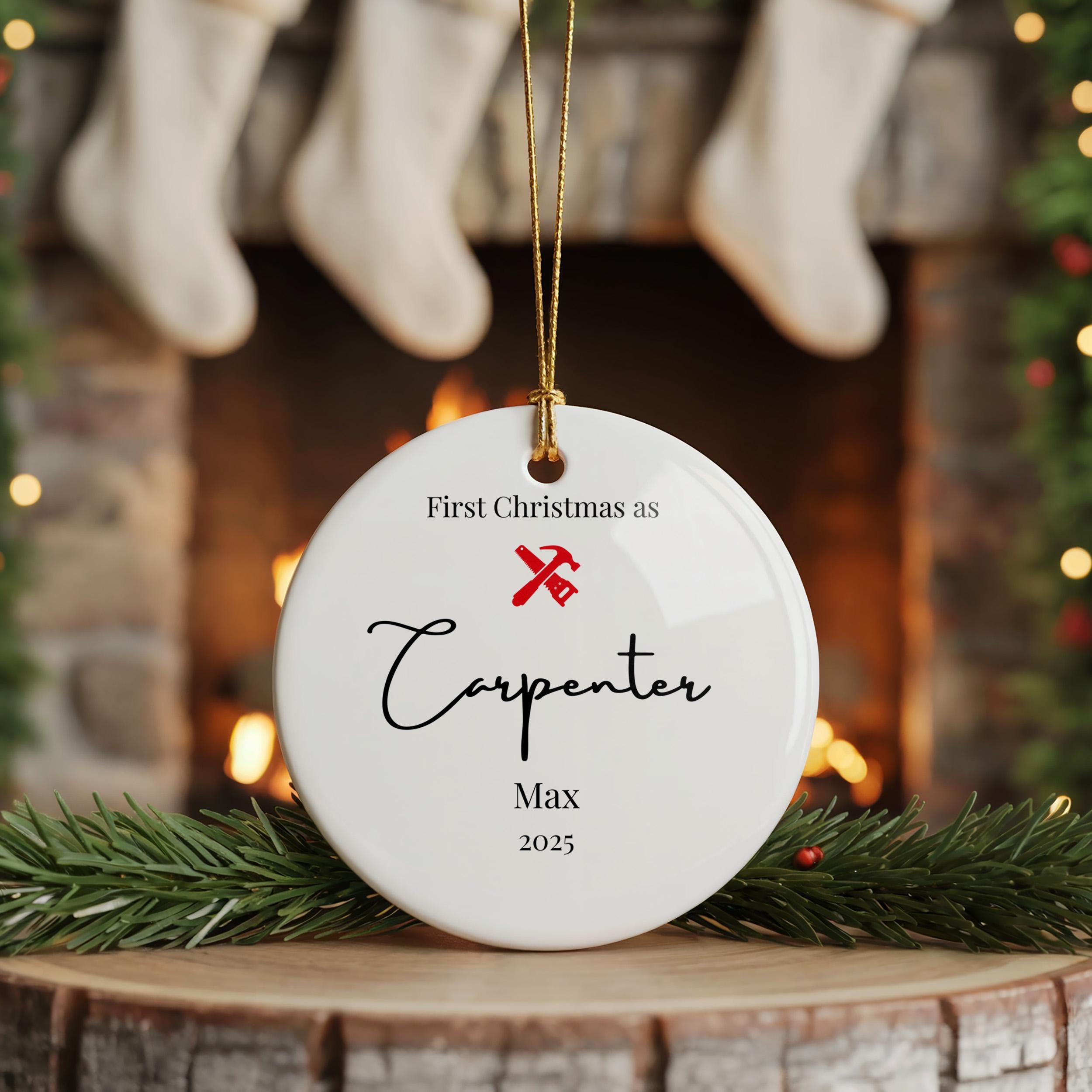 Personalized Carpenter Ornament, Custom Graduation Christmas Gift, Holiday Decoration Bauble