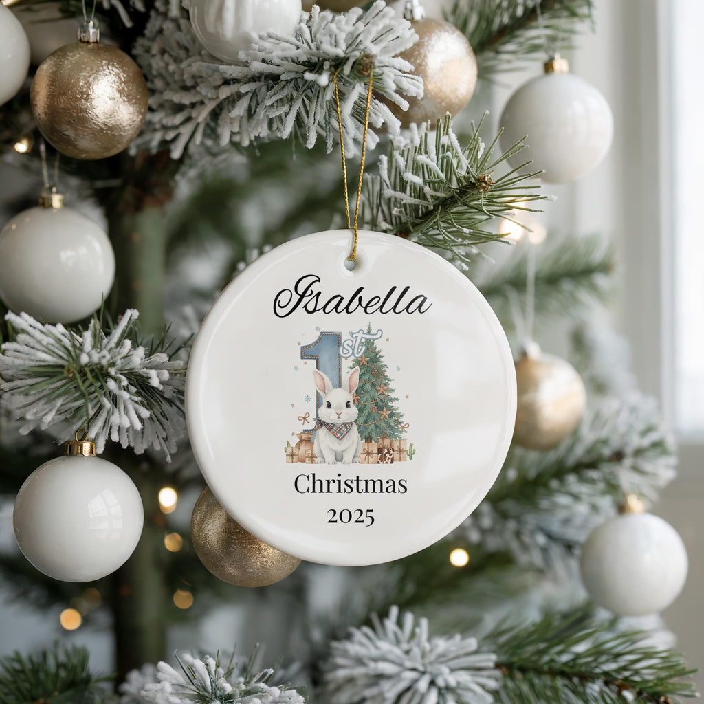 Baby’s 1st Christmas Ornament, Personalized Ceramic Bauble, Custom Baby Name Gift