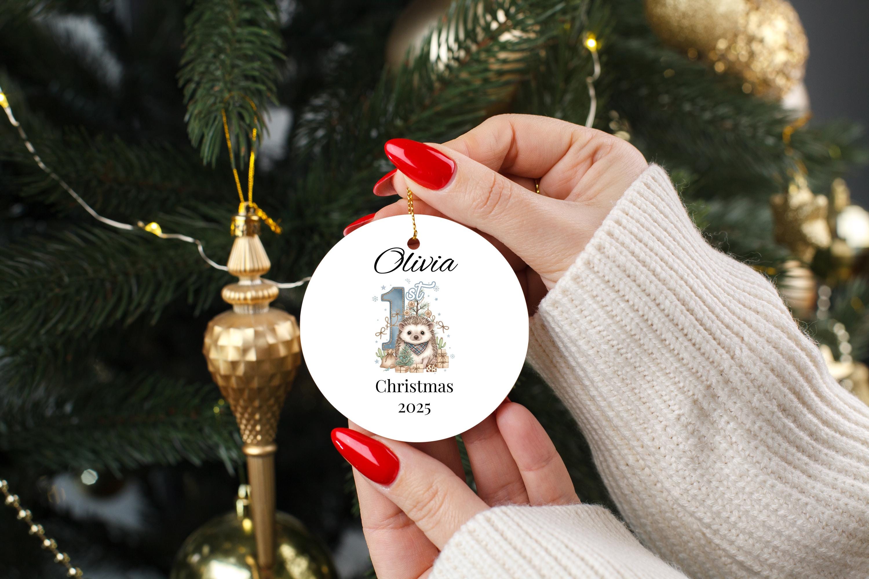 Baby First Christmas Ornament, Personalized Ceramic Bauble for Baby Girl