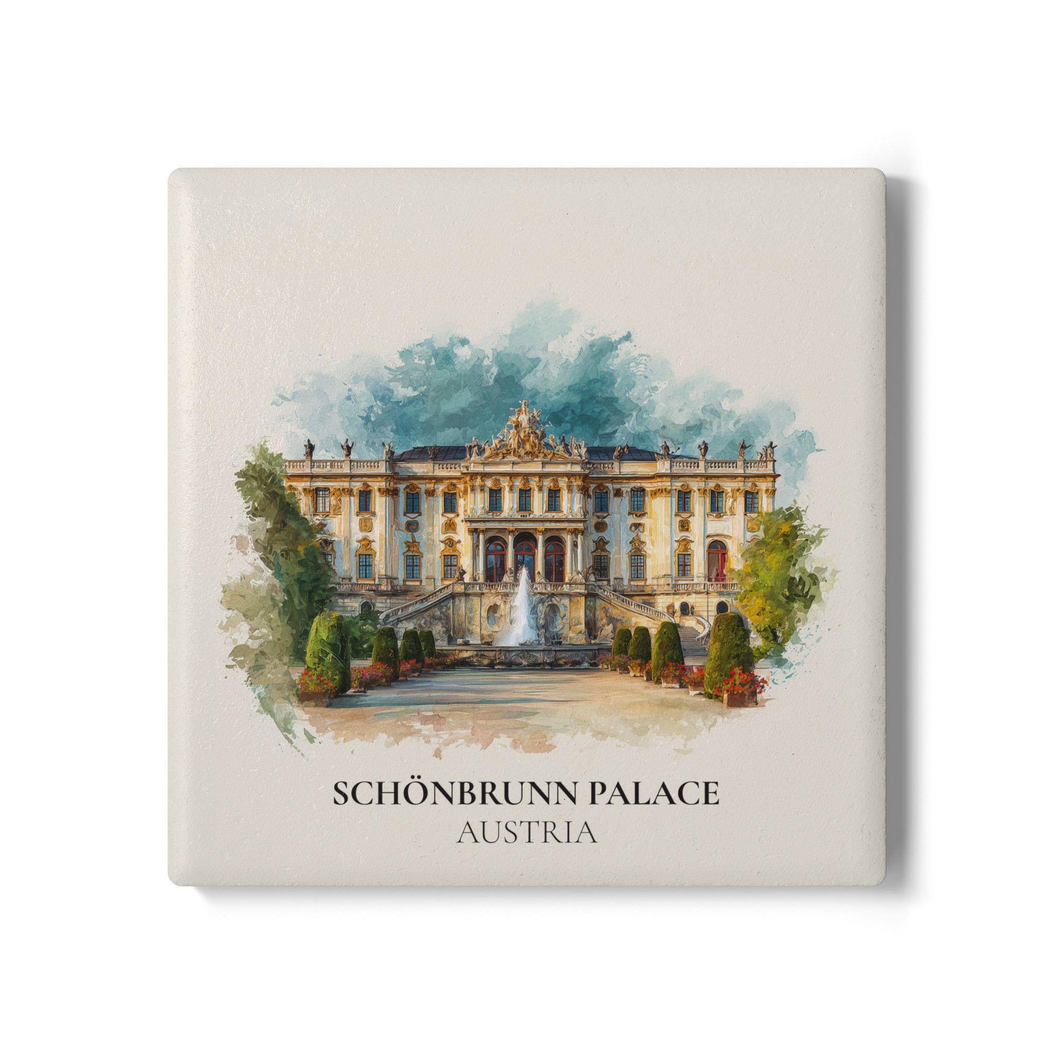 Schonbrunn Palace Austria Coaster, Watercolor Personalized Painting, Travel Gift Souvenir, Home Decor, Ceramic Set