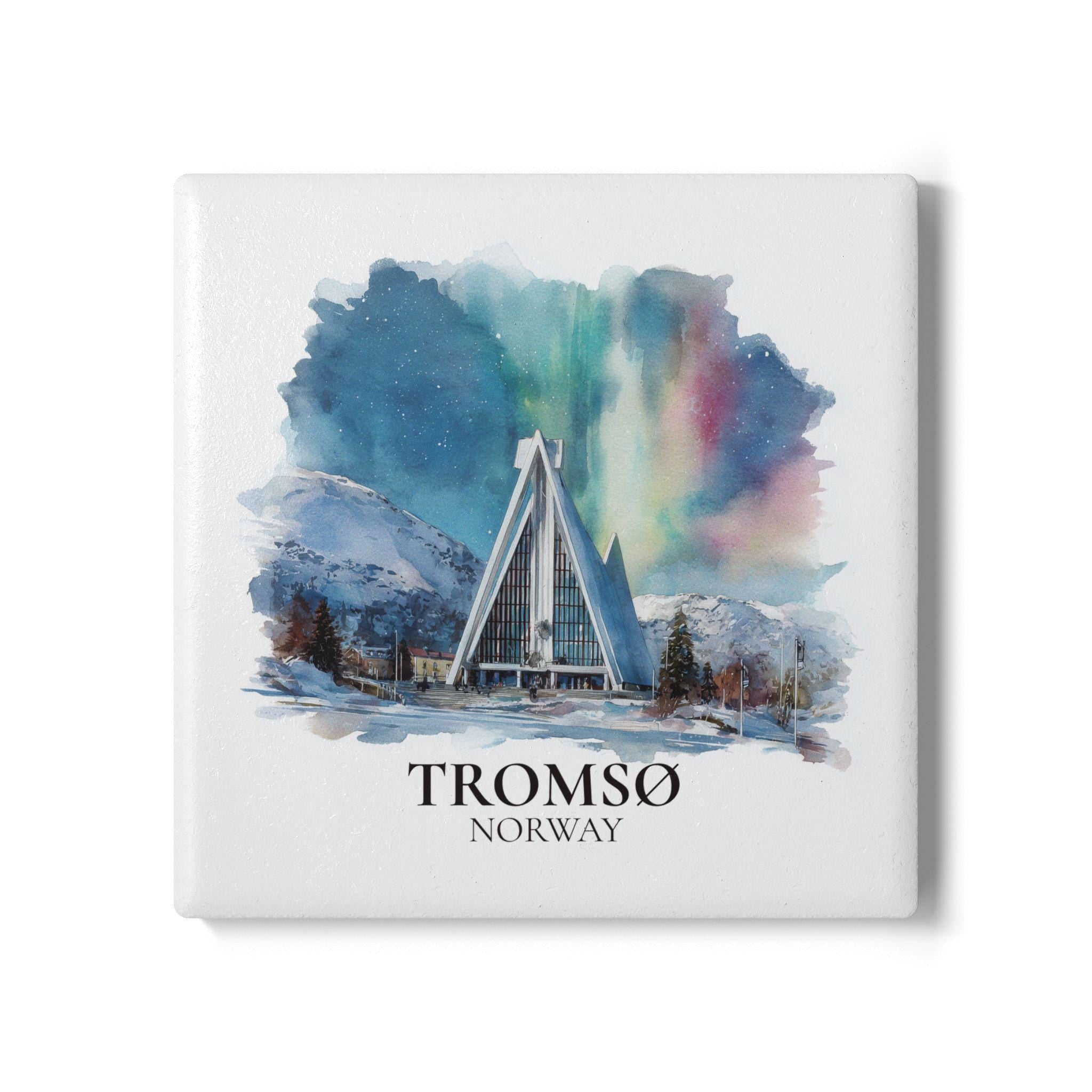 Tromso Norway2 Coaster, Watercolor Personalized Painting, Travel Gift Souvenir, Home Decor, Ceramic Set
