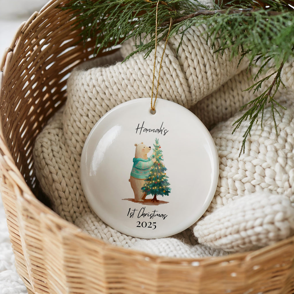Baby's First Christmas Decoration, Cute Personalized Name Ornament 1st Xmas, Custom Bauble Keepsake