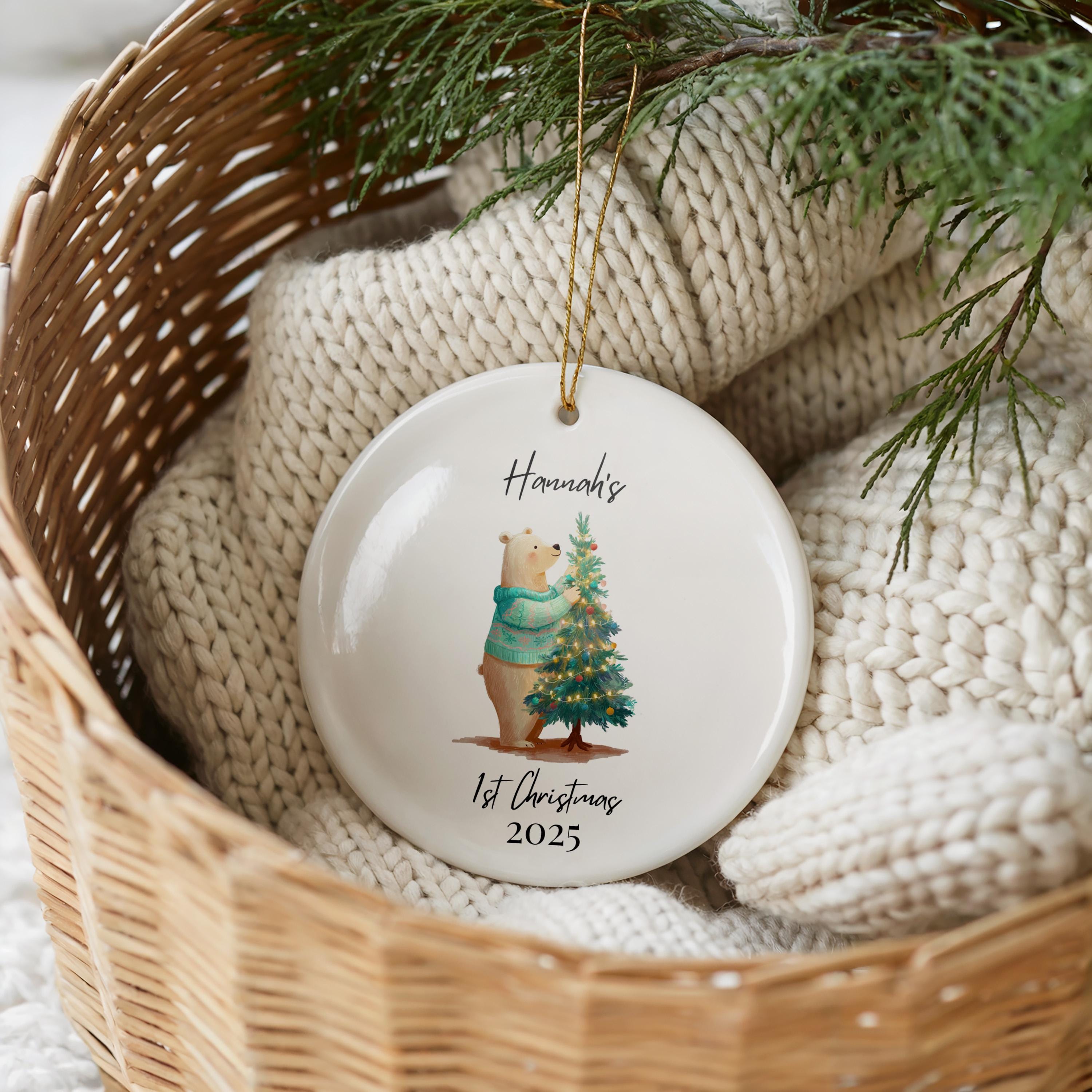 Baby's First Christmas Decoration, Cute Personalized Name Ornament 1st Xmas, Custom Bauble Keepsake