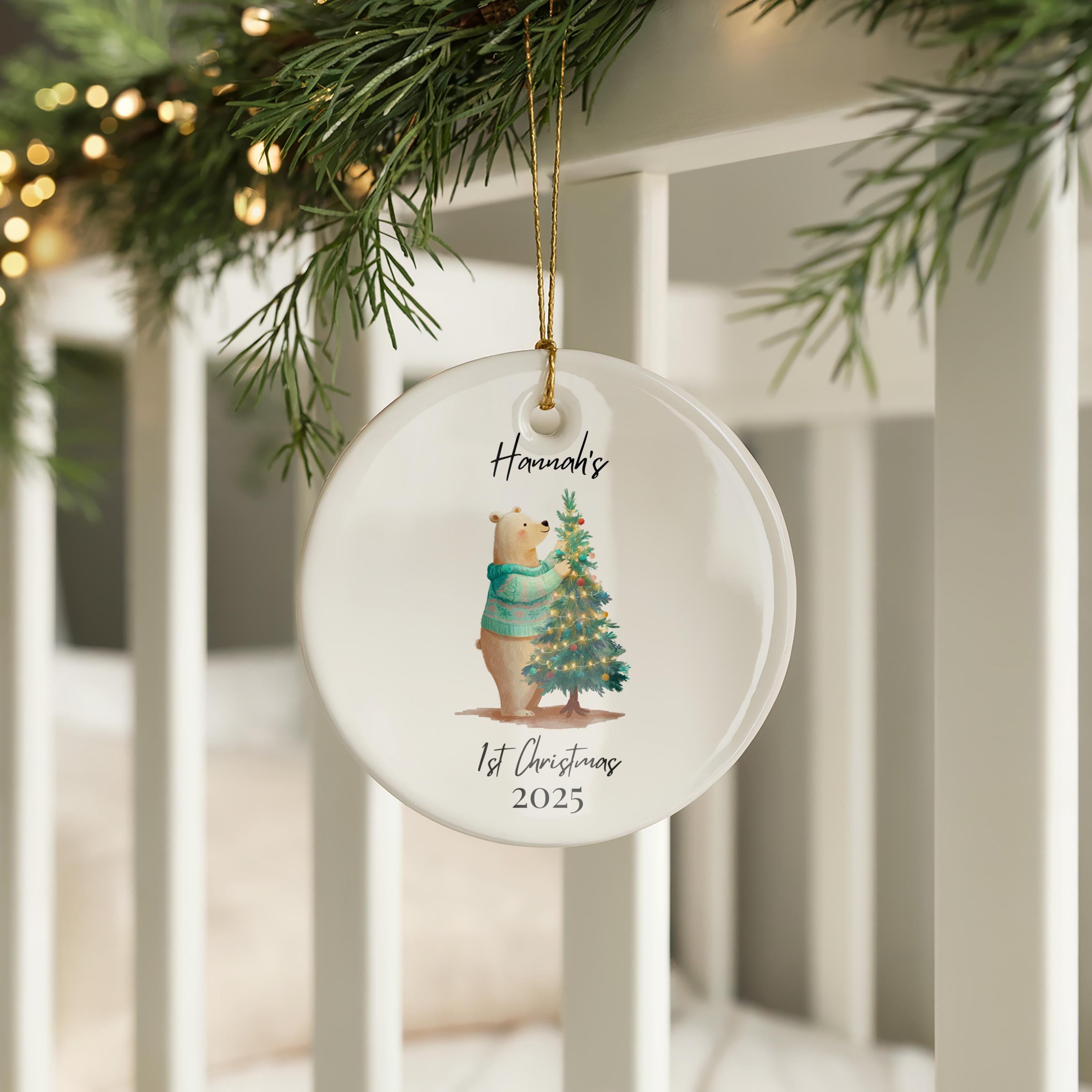Baby's First Christmas Decoration, Cute Personalized Name Ornament 1st Xmas, Custom Bauble Keepsake