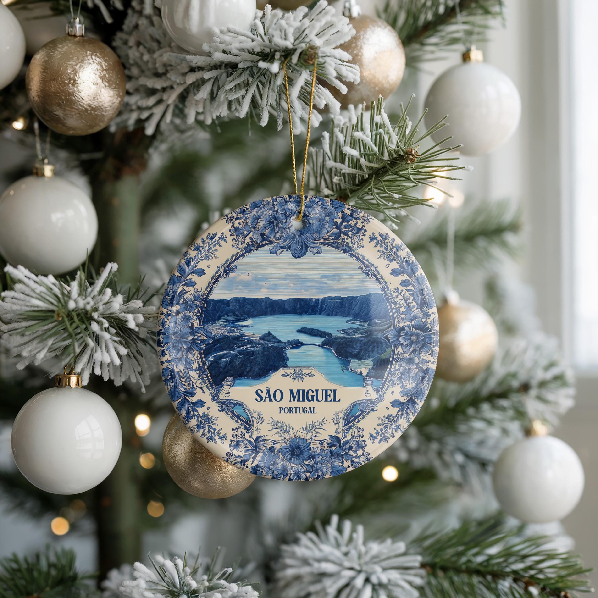 Custom Sao Miguel Portugal Ceramic Delft Ornament, Azores Christmas Delftware, Blue Delftware City travel