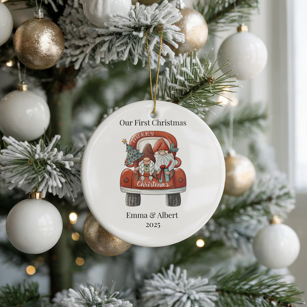 Cute Gnome Couple Ornament, First Christmas Together Personalized Bauble, Custom New Couple gift Xmas
