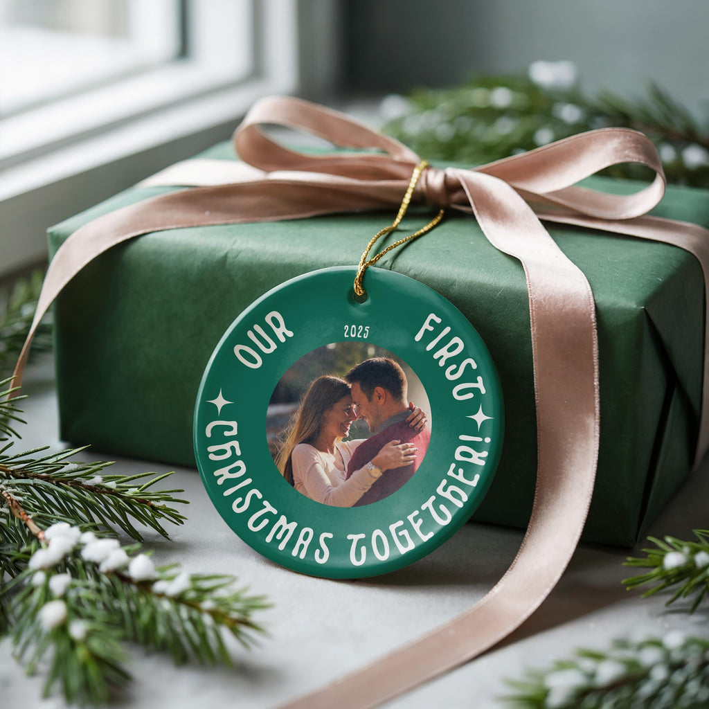 Personalized Couple photo ornament, Custom Christmas gift Bauble Wedding Keepsake Newly Wed