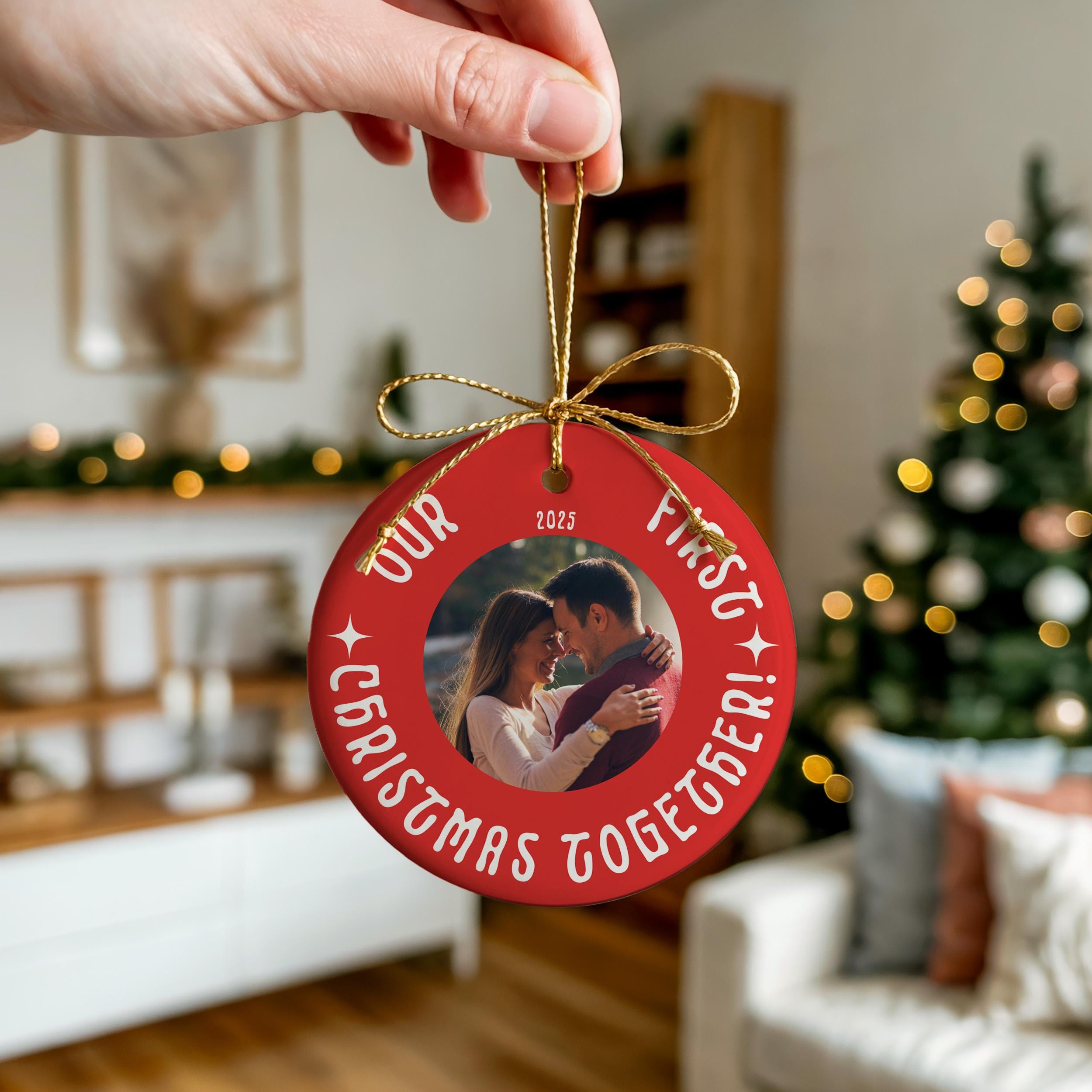 Couple photo ornament, Personalized Christmas gift, Custom Bauble Wedding Keepsake Newly Wed