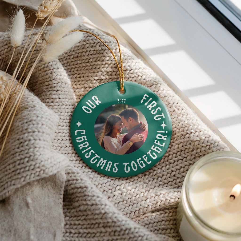 Personalized Couple photo ornament, Custom Christmas gift Bauble Wedding Keepsake Newly Wed