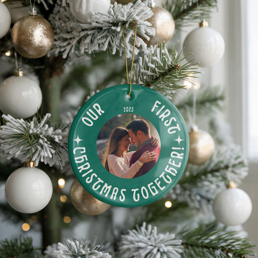 Personalized Couple photo ornament, Custom Christmas gift Bauble Wedding Keepsake Newly Wed
