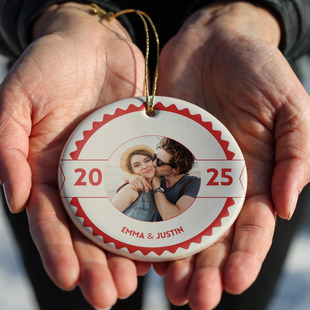 Custom Couple photo ornament, Personalized Christmas gift Bauble Wedding Keepsake Newly Wed