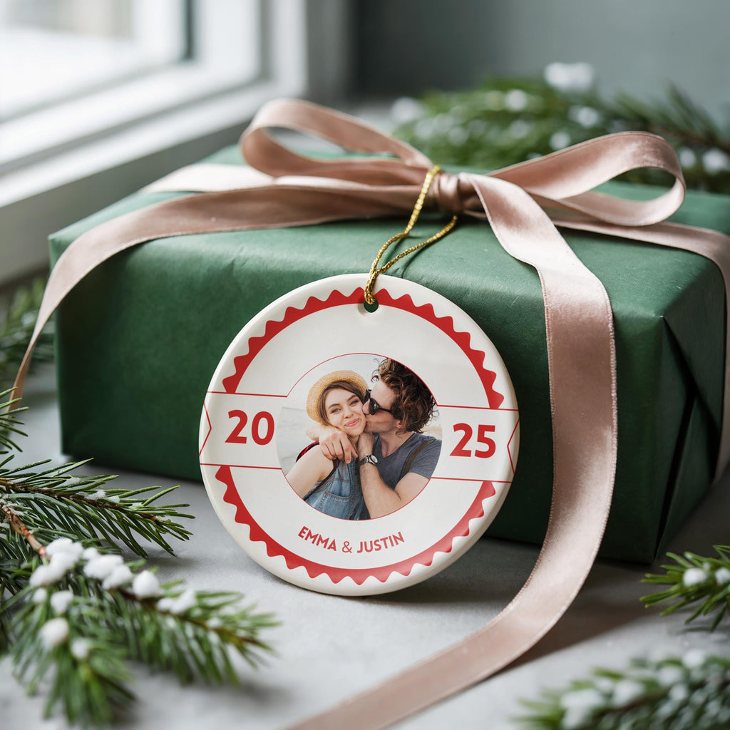 Custom Couple photo ornament, Personalized Christmas gift Bauble Wedding Keepsake Newly Wed