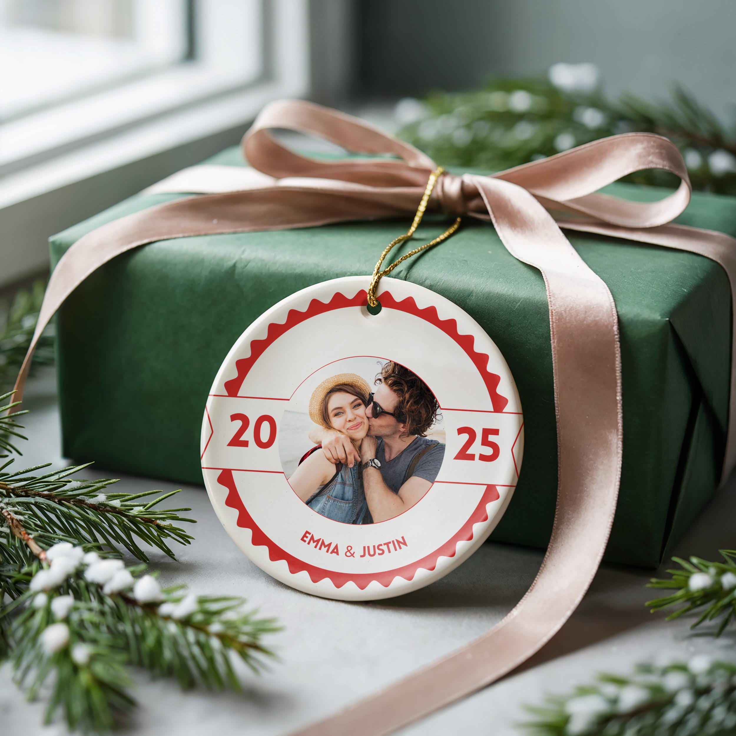 Custom Couple photo ornament, Personalized Christmas gift Bauble Wedding Keepsake Newly Wed