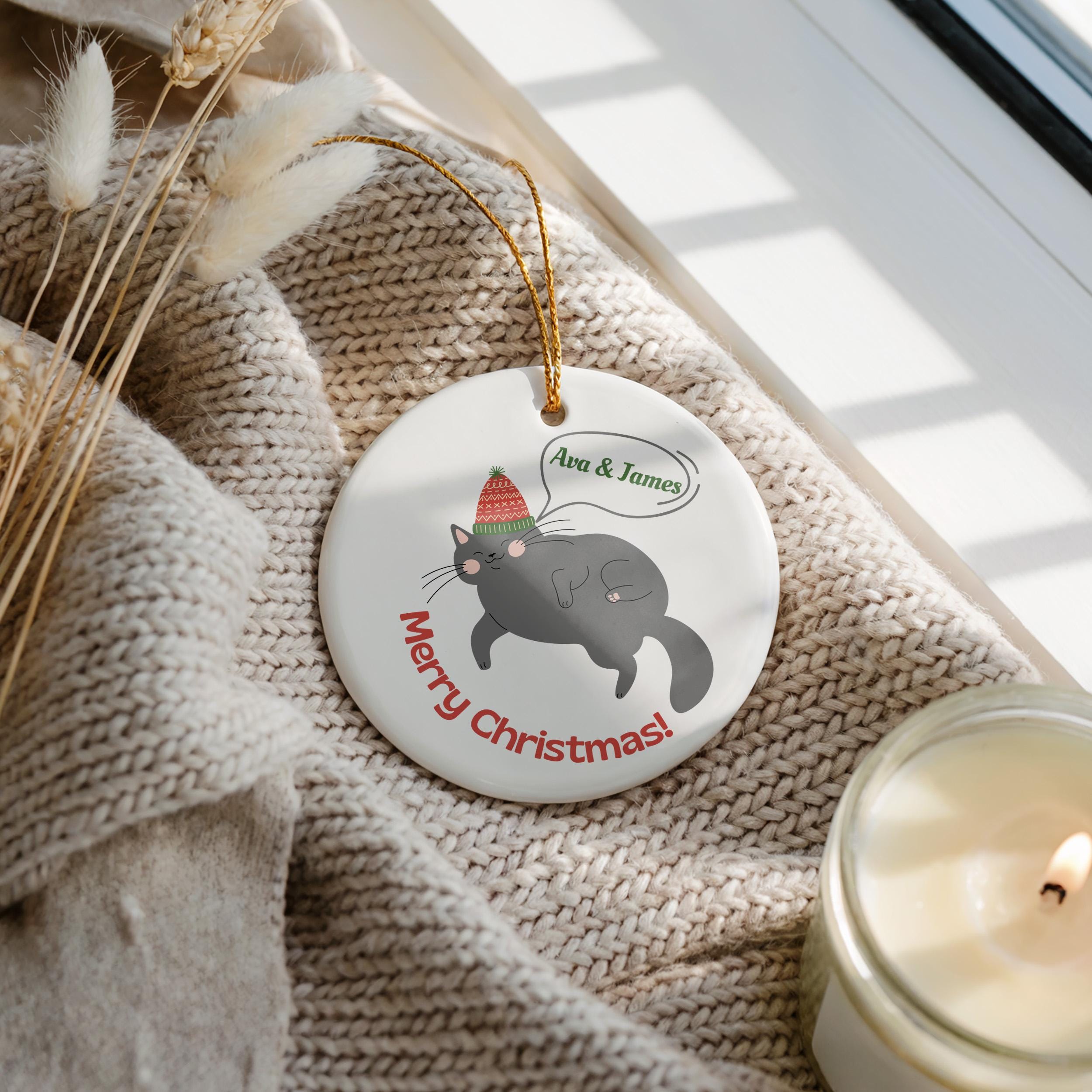 Cat Ornament, Cat Lover Personalized Christmas Bauble, Custom Name Xmas Gift For Pet Owner