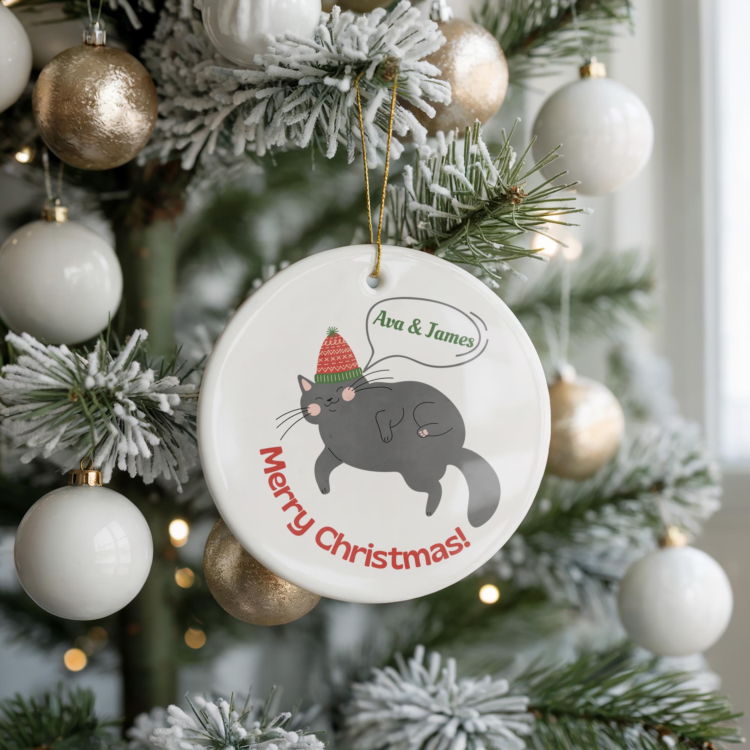 Cat Ornament, Cat Lover Personalized Christmas Bauble, Custom Name Xmas Gift For Pet Owner