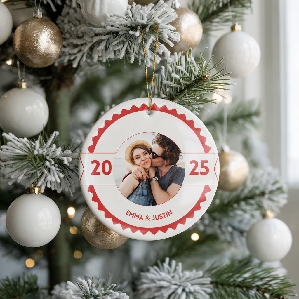 Custom Couple photo ornament, Personalized Christmas gift Bauble Wedding Keepsake Newly Wed