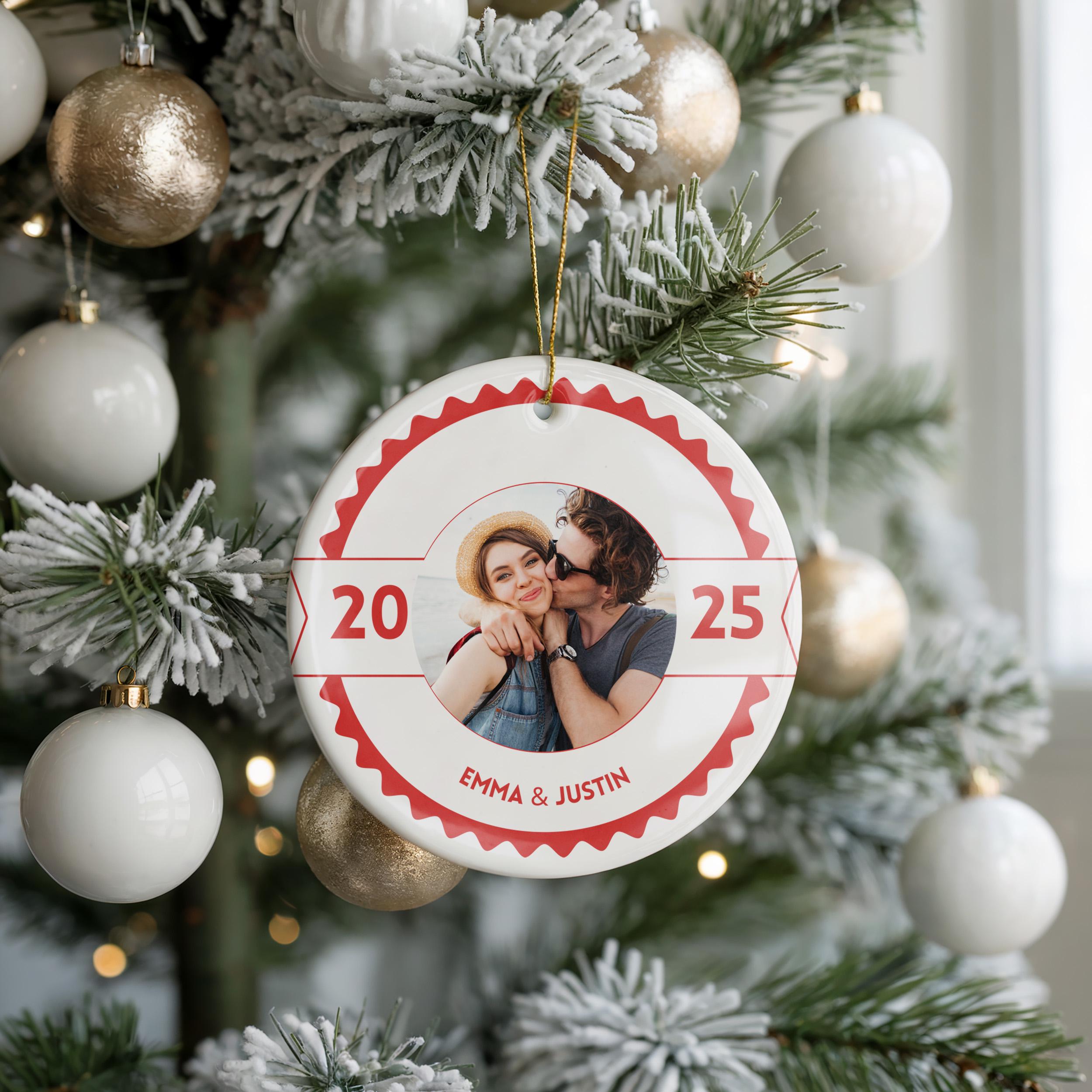 Custom Couple photo ornament, Personalized Christmas gift Bauble Wedding Keepsake Newly Wed