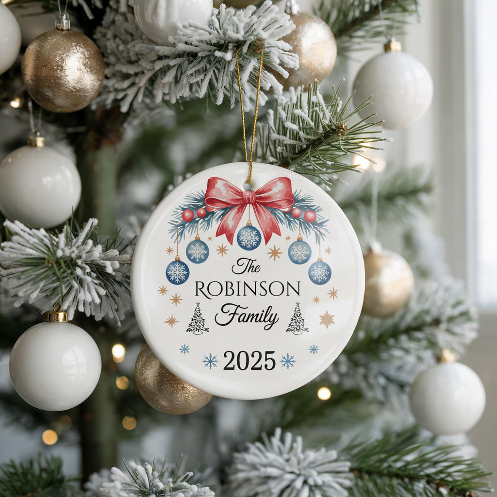 Family Christmas Tree Ornament, Personalized Holiday Gift, Custom Name Bauble Keepsake