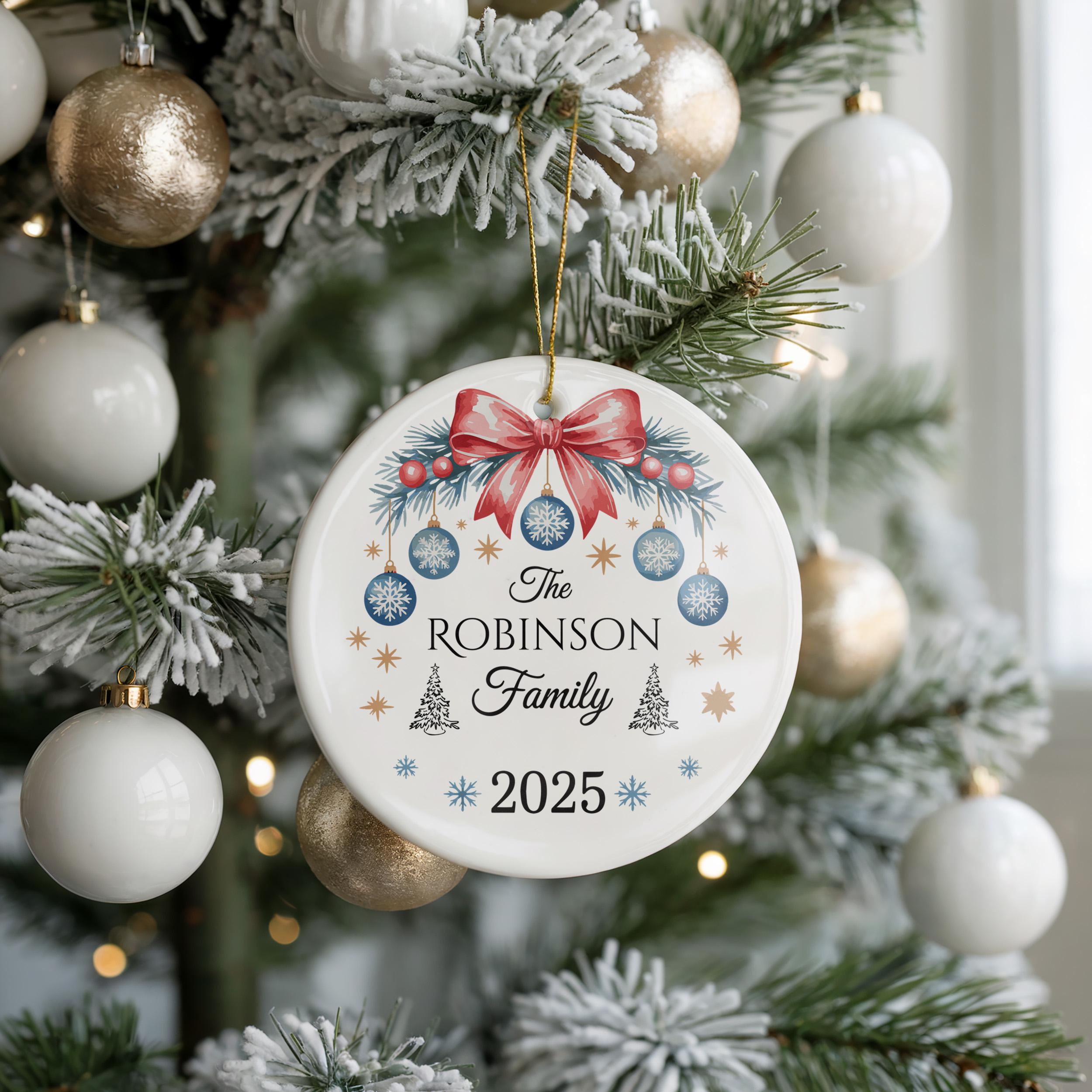 Family Christmas Tree Ornament, Personalized Holiday Gift, Custom Name Bauble Keepsake