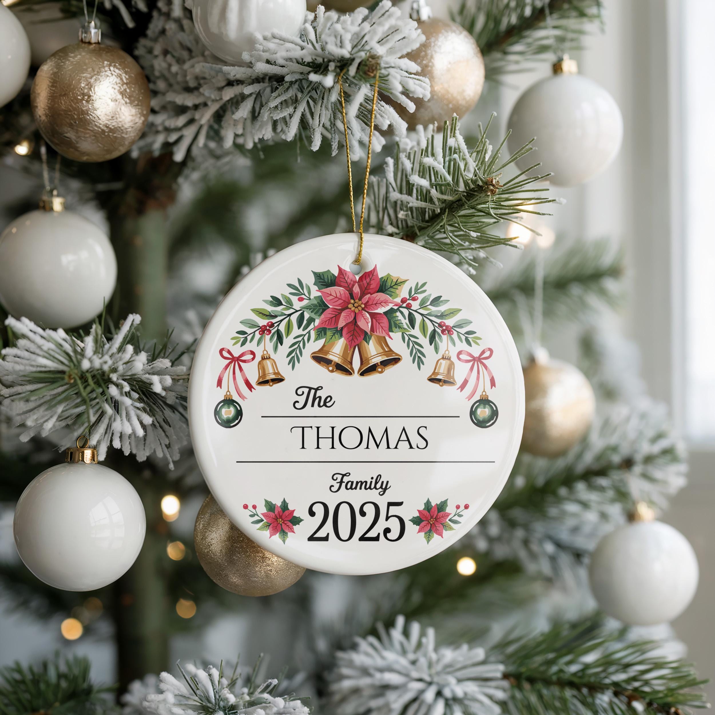 Elegant Family Name Christmas Ornament, Personalized Holiday Keepsake, Custom Gift for Families