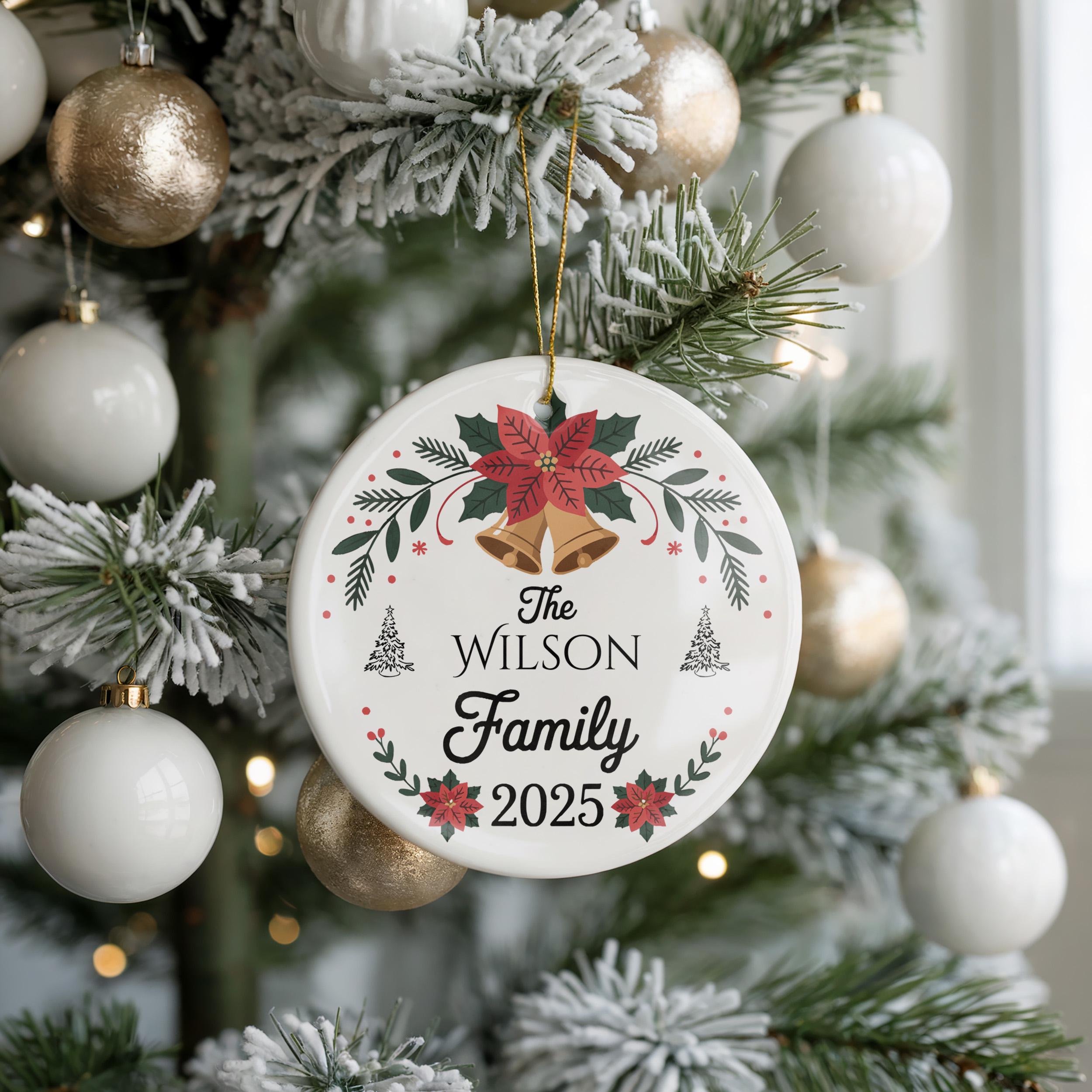 Family Name Christmas Tree Ornament, Custom Design, Personalized Holiday Keepsake Gift
