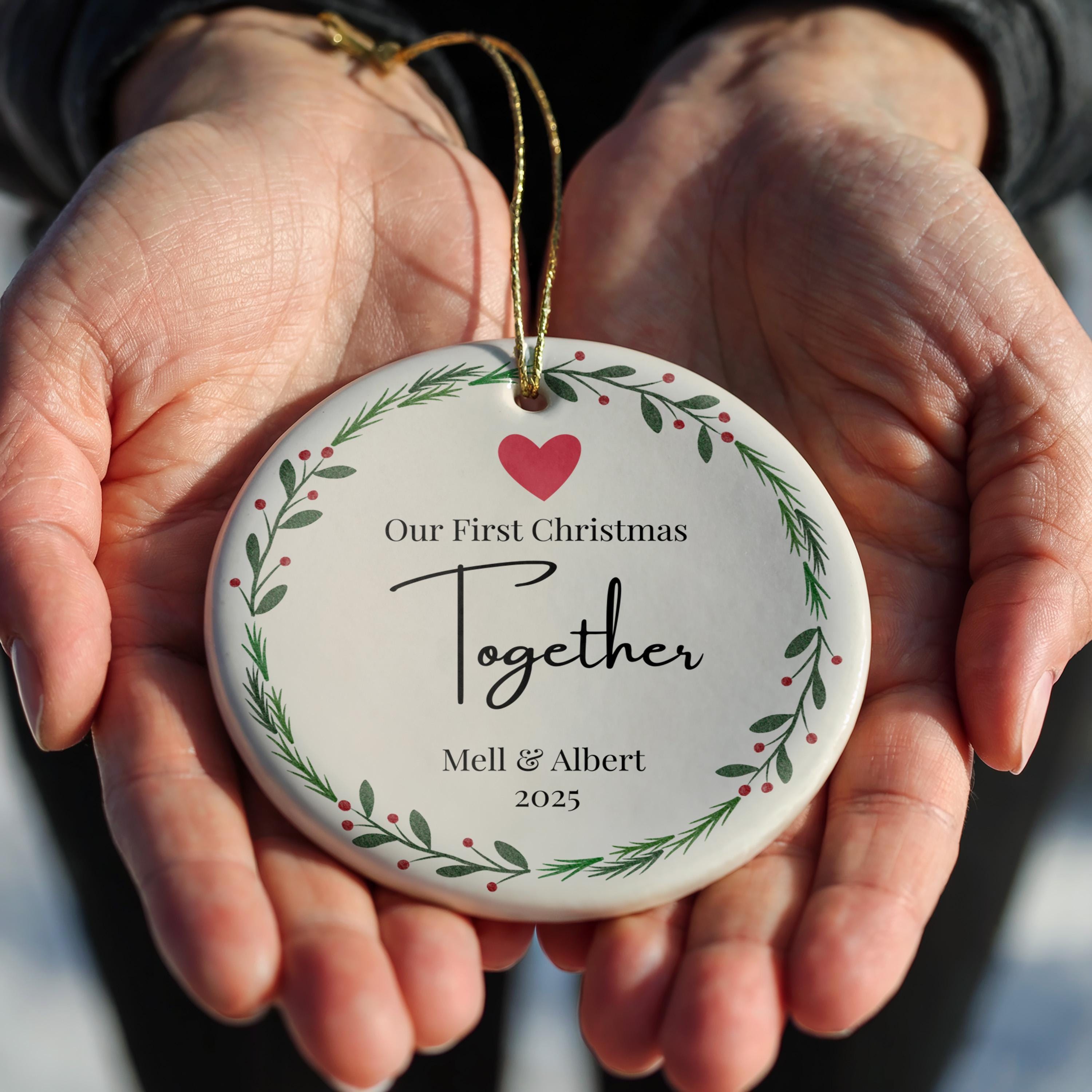 Custom Our First Married Christmas Ornament, Personalized Bauble, New Couple gift Xmas