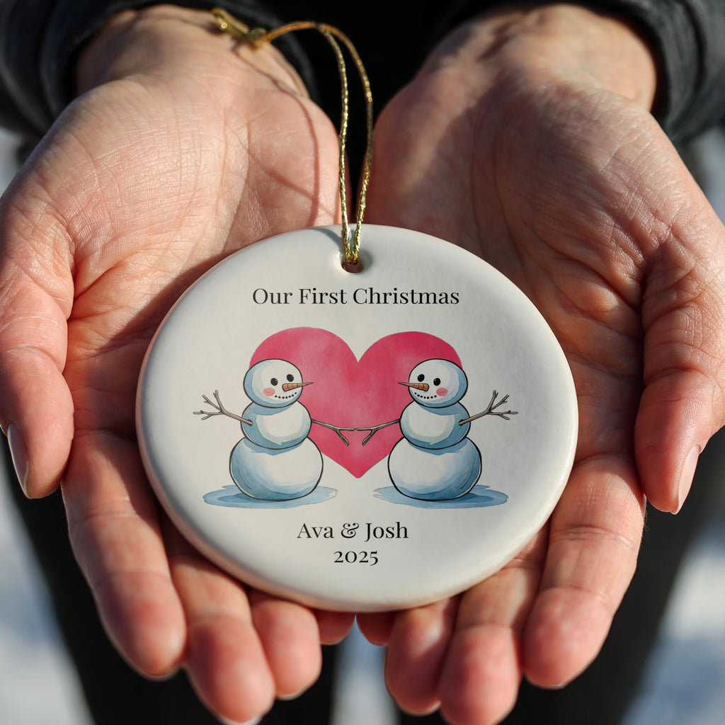 Snowman Couple Ornament, Personalized Our First Christmas Together Bauble, Custom New Couple gift Xmas