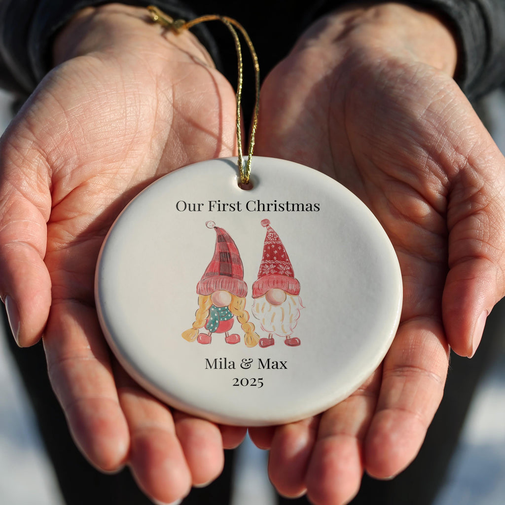 Personalized Gnome Ornament Our First Christmas Together, Custom Bauble New Couple gift Xmas
